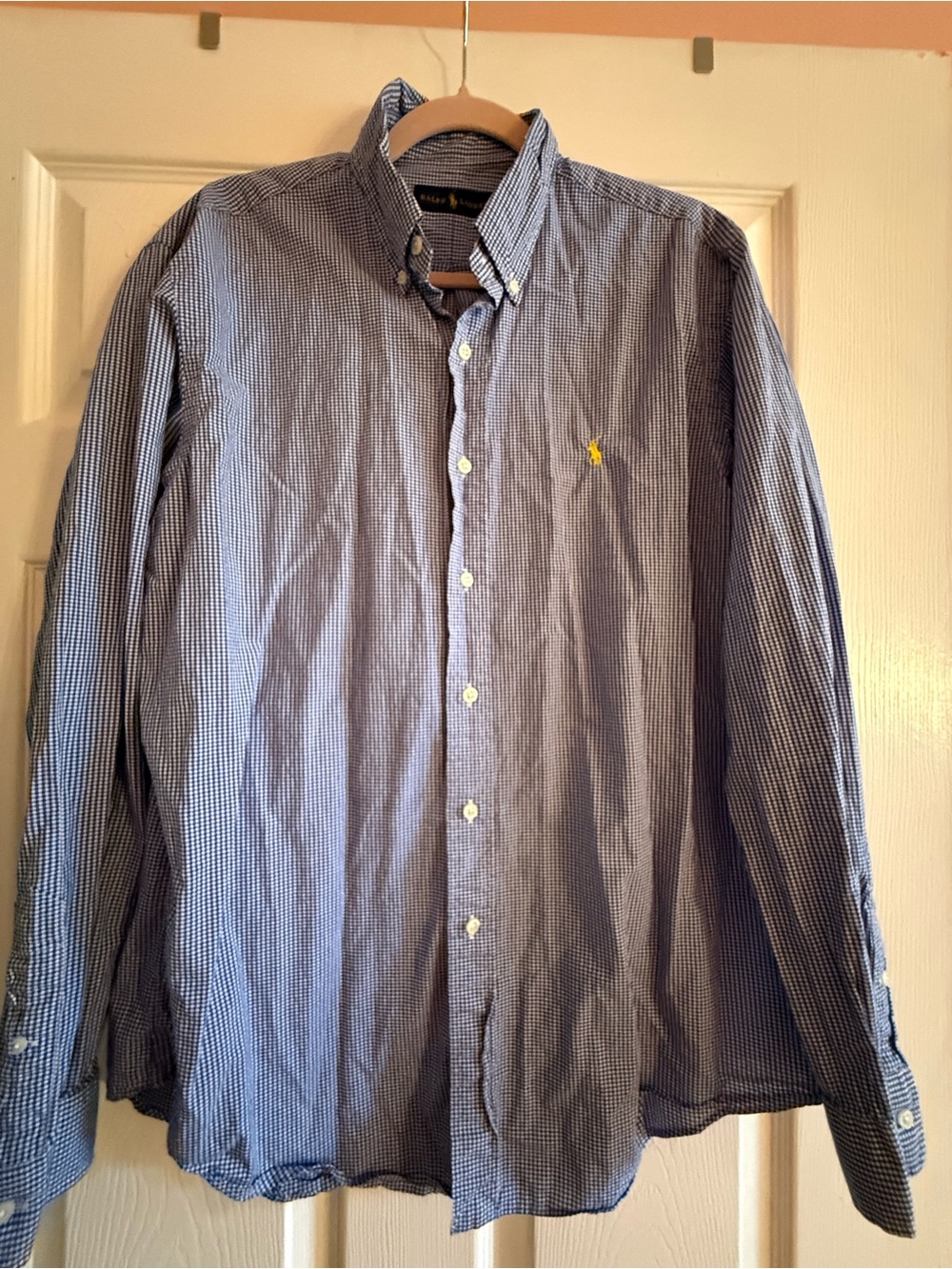 Ralph Lauren Navy and White Mini-Check Button-Down Shirt - Large